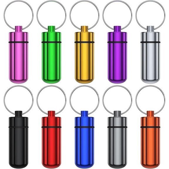 Small Waterproof Aluminum Pill Case Keychain 10-Pack
